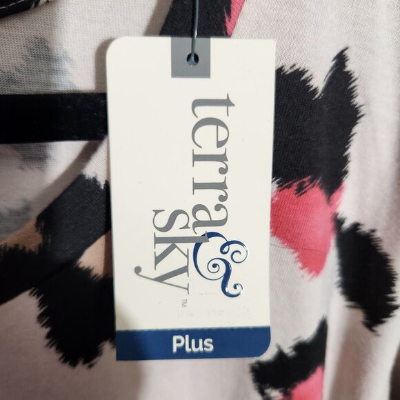 Terra & Sky Dress Womens 3X Leopard Print Flutter Sleeve T-Shirt Dress Beige Bla - Picture 3 of 14